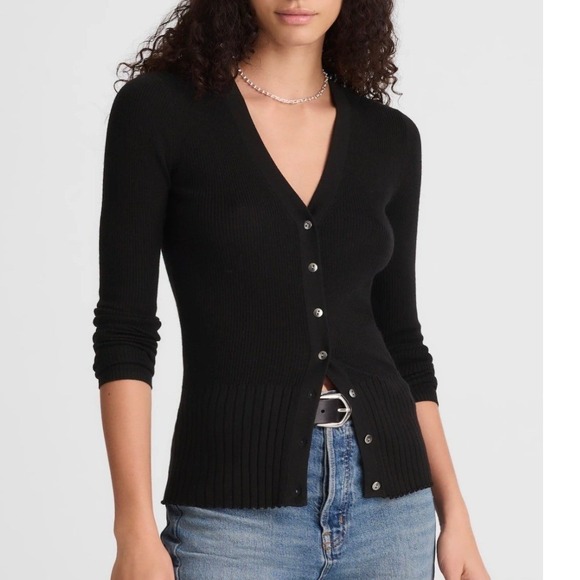 Madewell Sweaters - Madewell Womens Black Merino Wool Silk Blend V-Neck Button Front Cardigan XL New